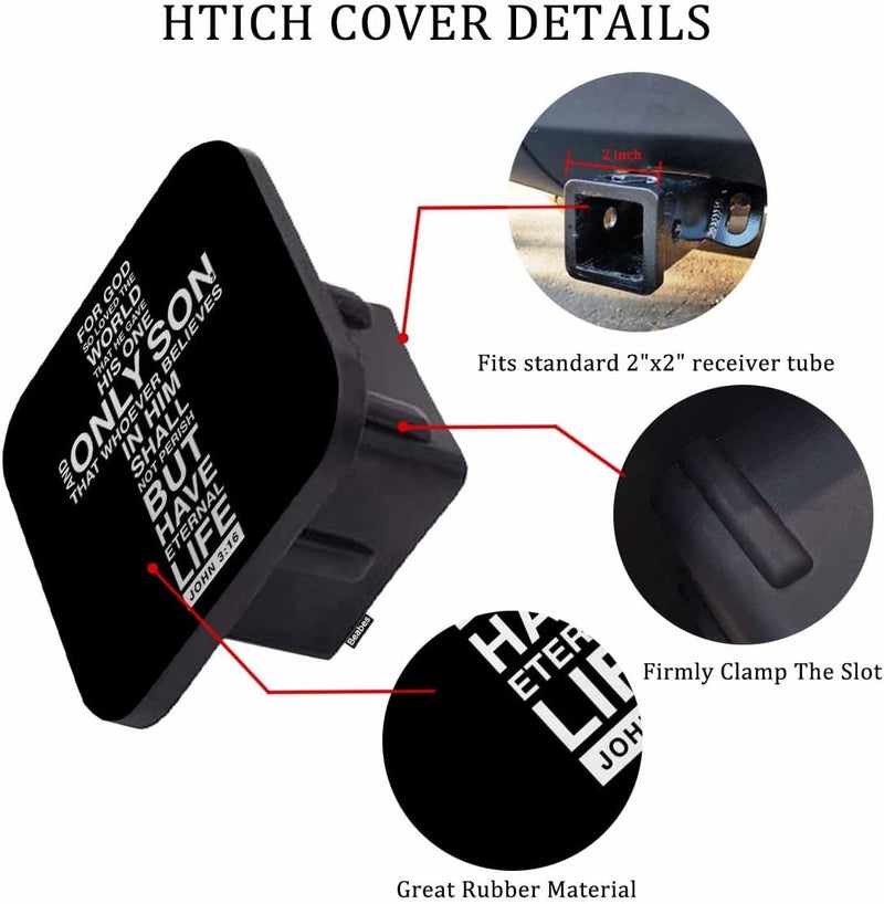 Beabes Christian Cross Hitch Tube Cover 2 Inch Holy Bible Verse Faith Cross Rubber Receiver Tube Hitch Plug for Cars, Square Hitch Box Cover Towing Hitch Plug Covers for Trucks - Image 3
